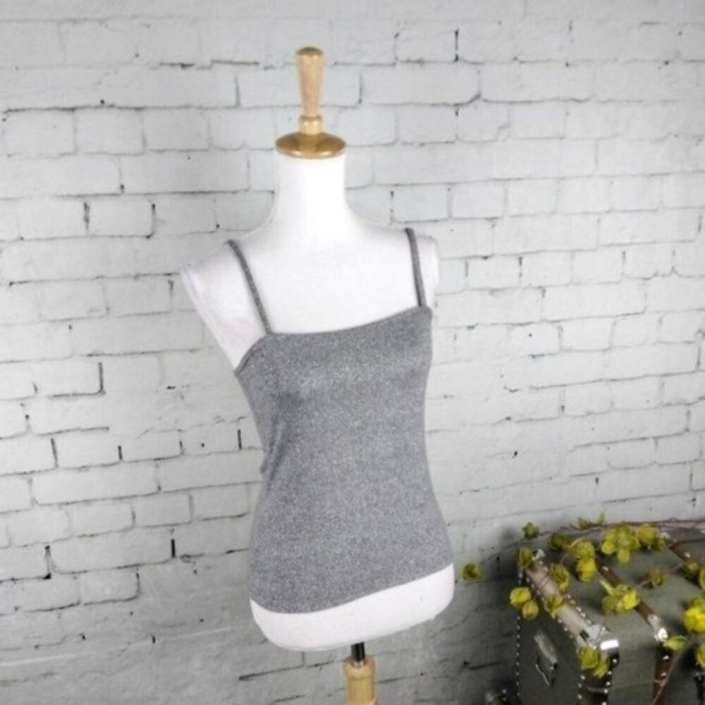 Elan Sparkling Knit Camisole Top In Gray And Silver Size Small